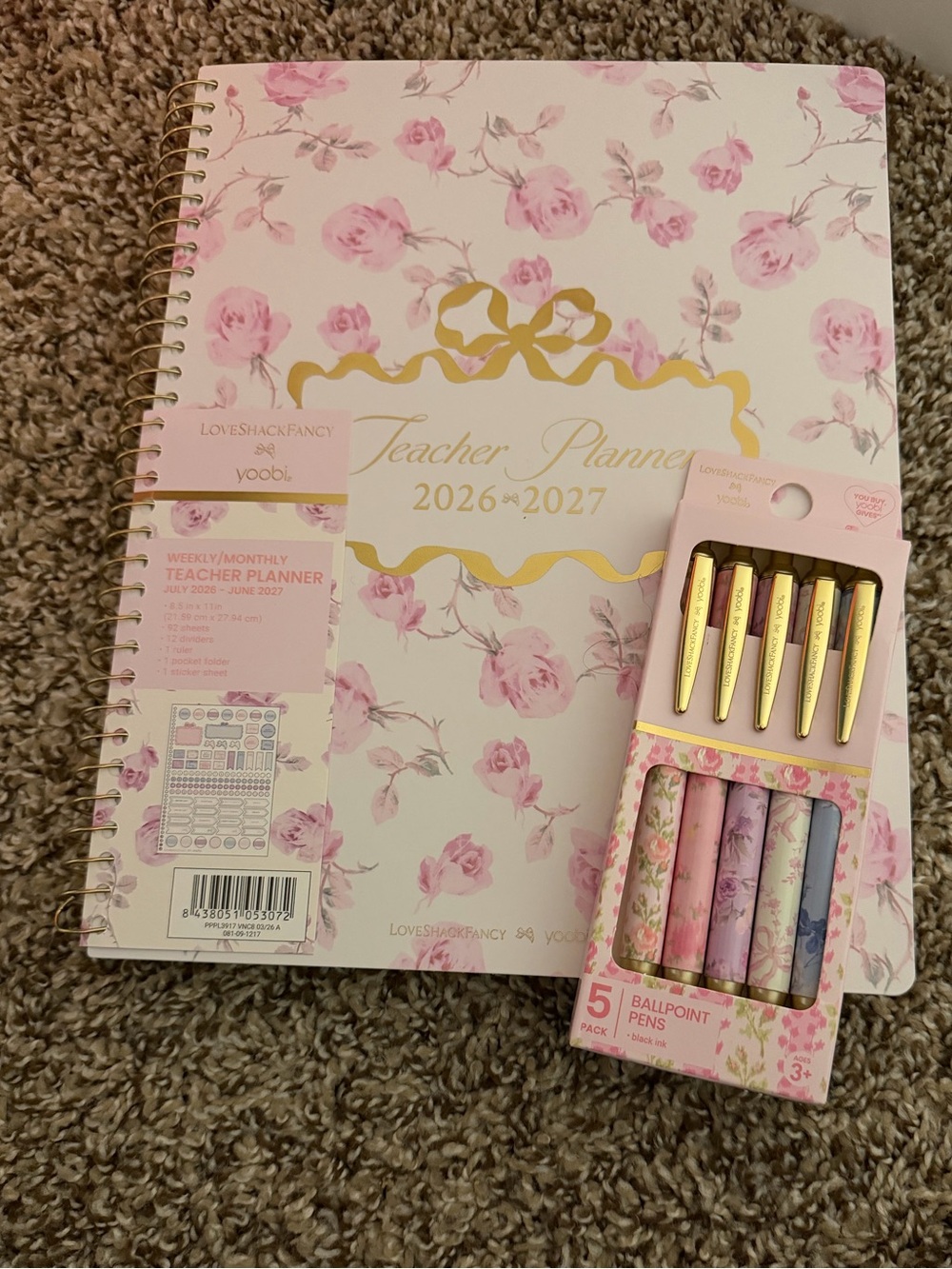 SALE‼️ LoveShackFancy Pink Floral Teacher Planner with pens